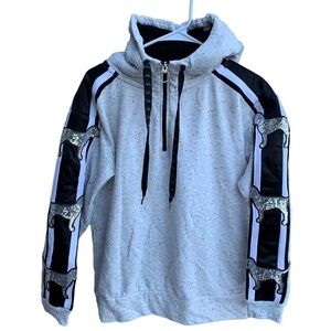 Pink Sequin Dog Hoodie Sweatshirt Sherpa Women’s Size Small 1/4 Zip